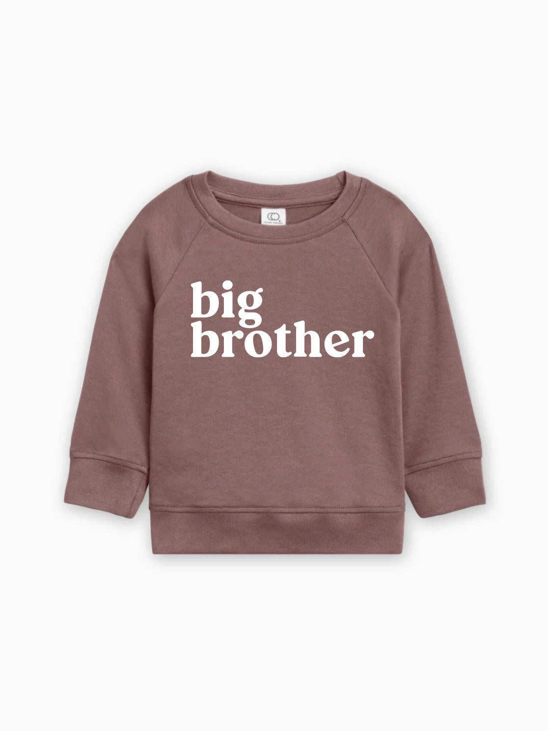 Organic cotton pullover, rose-brown, long raglan sleeves with “big brother” logo print