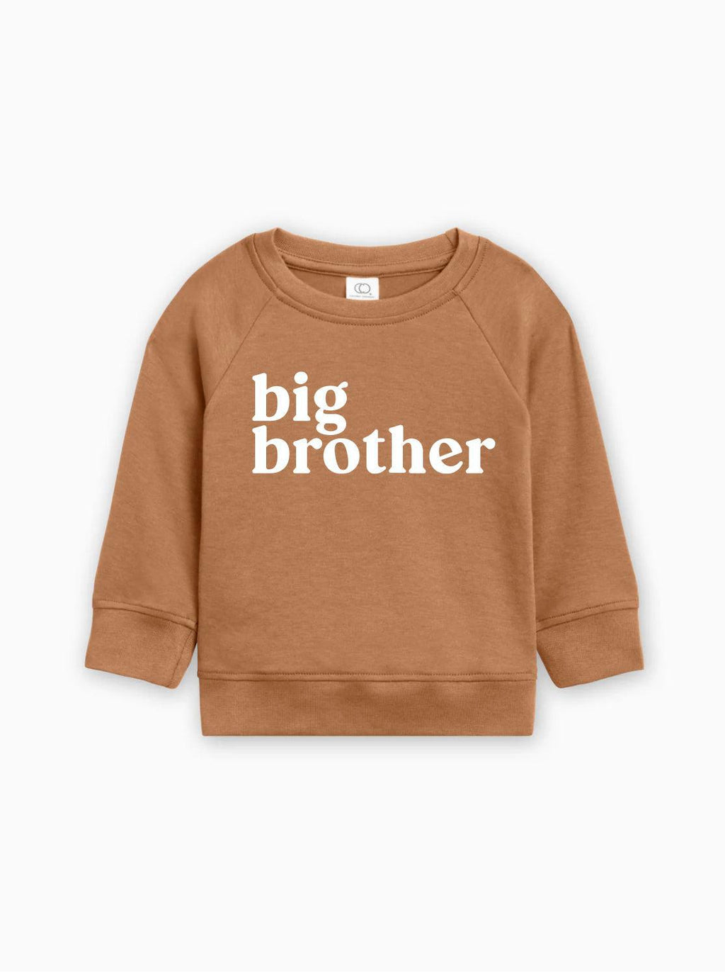 Organic cotton pullover, ginger brown, long raglan sleeves with “big brother” logo print