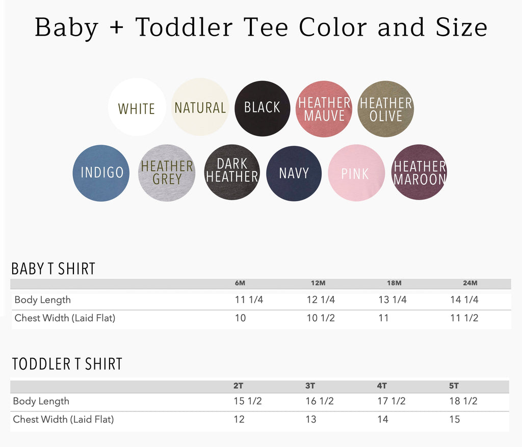 Baby and toddler big sister T-shirt color and size chart