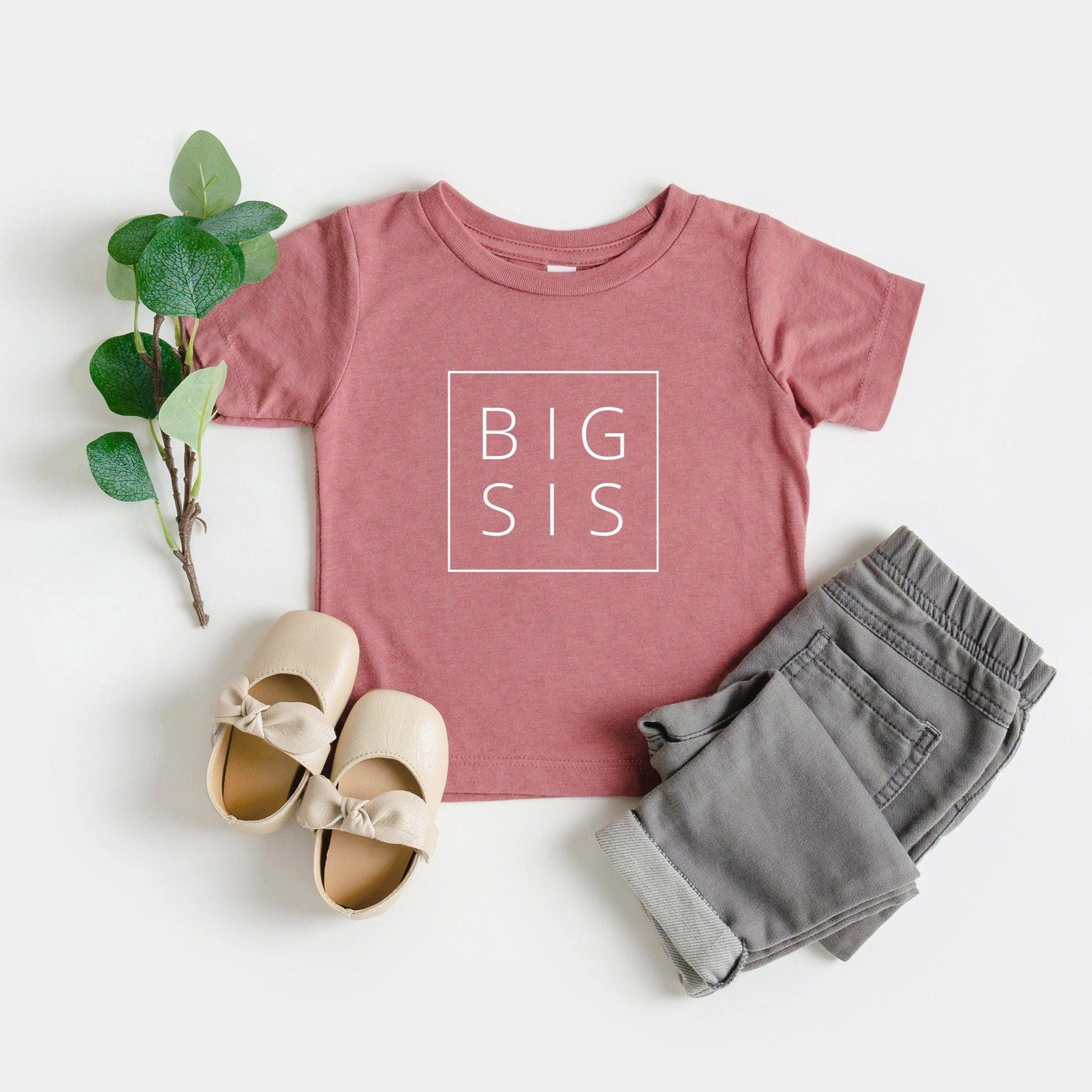Pink toddler T-shirt with white BIG SIS square print