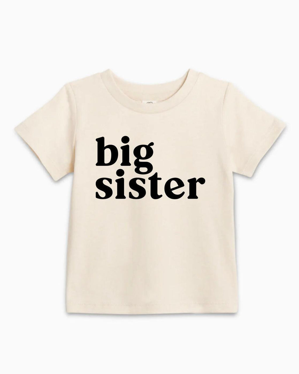 Kids organic cotton T-shirt, natural cream "big sister" print, crew neck, short sleeves
