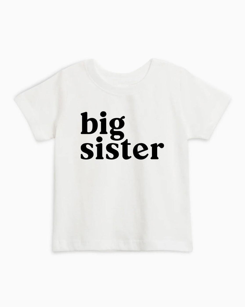 Kids organic cotton T-shirt, white "big sister" print, crew neck, short sleeves