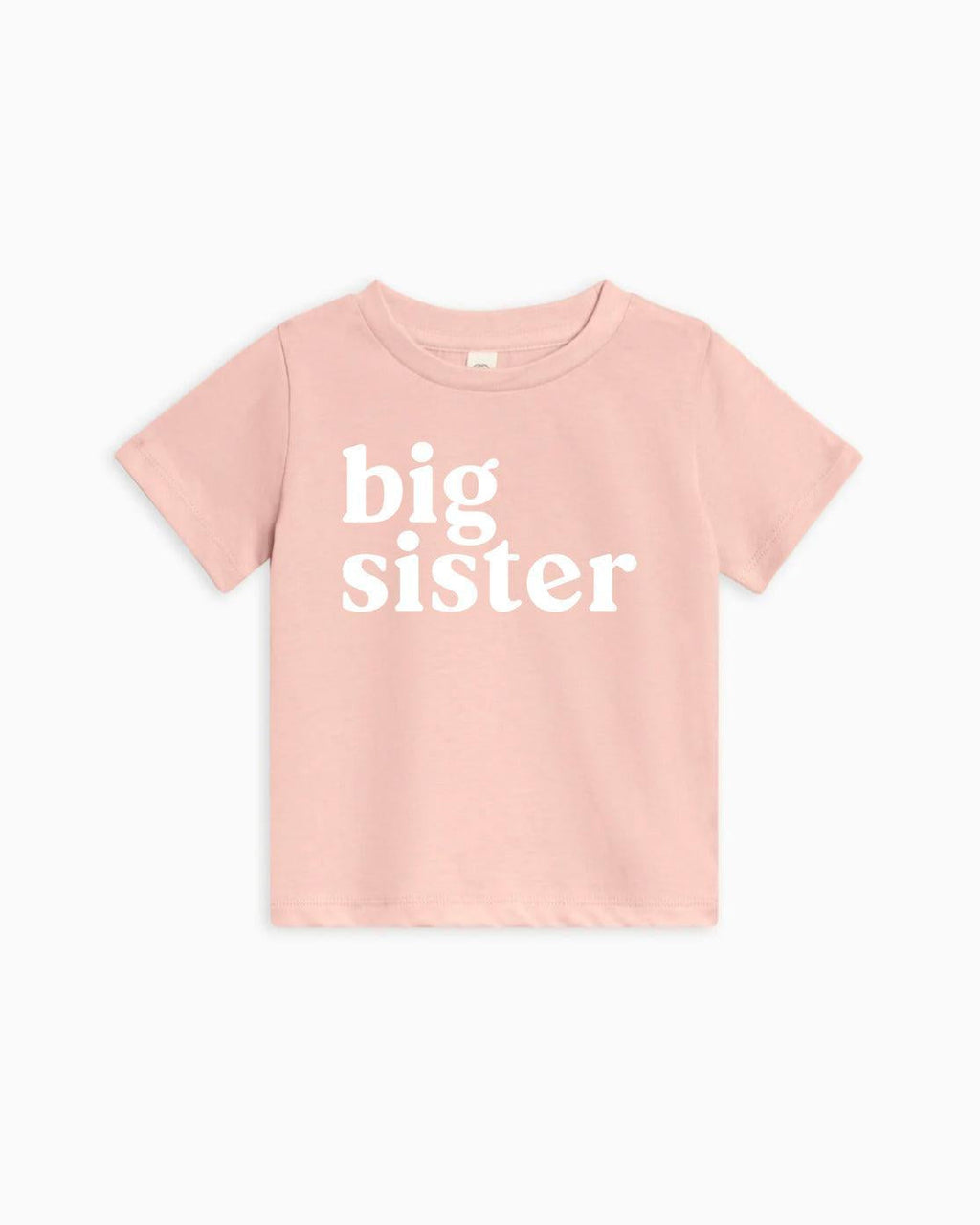 Kids organic cotton T-shirt, pink "big sister" print, crew neck, short sleeves