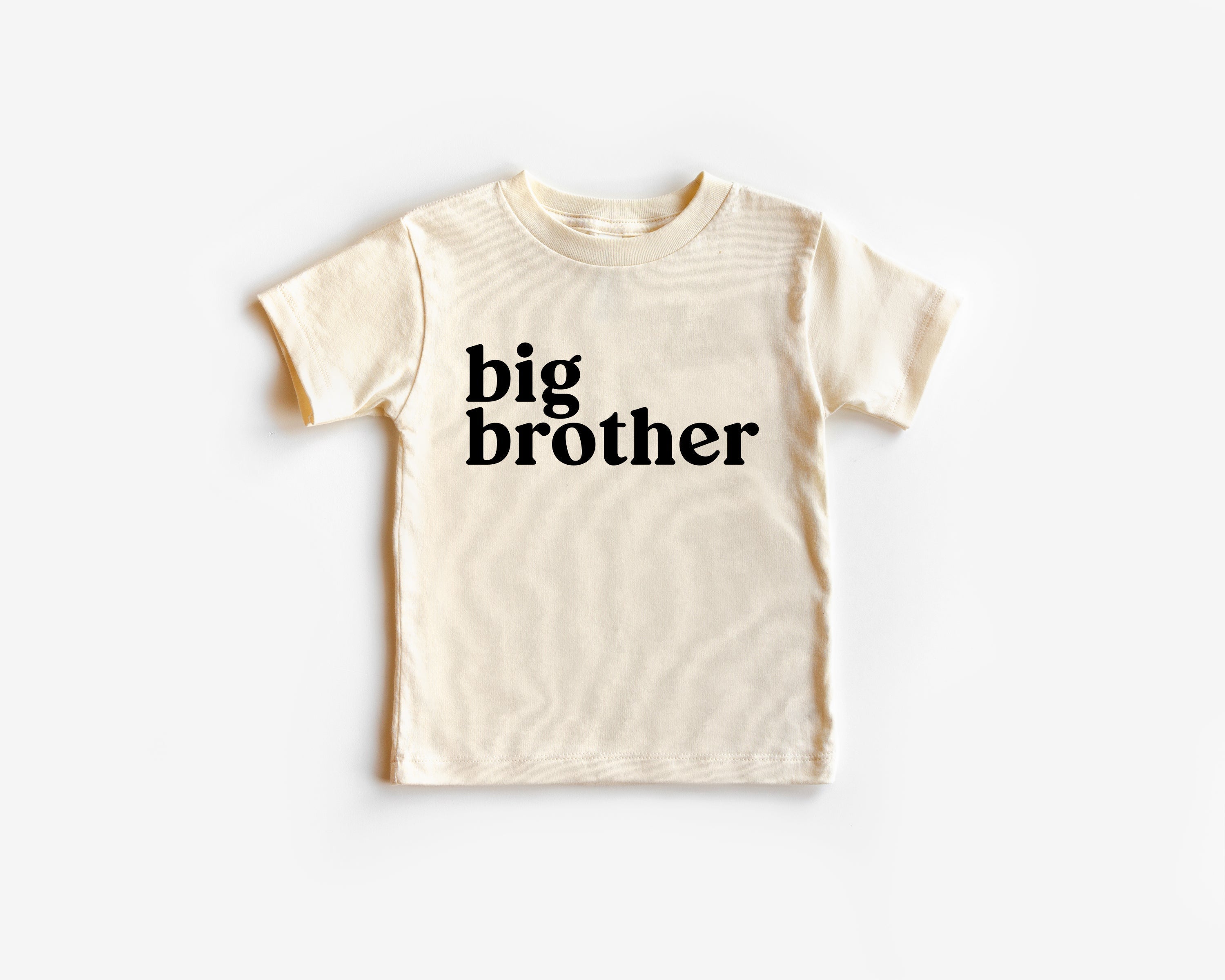Cream baby kids organic cotton tee with 'big brother' front graphic, crew neck
