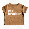 Brown baby kids organic cotton tee with 'big brother' front graphic, crew neck