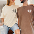 Graphic crewneck T-shirts in ivory and espresso, short sleeves with cross logo