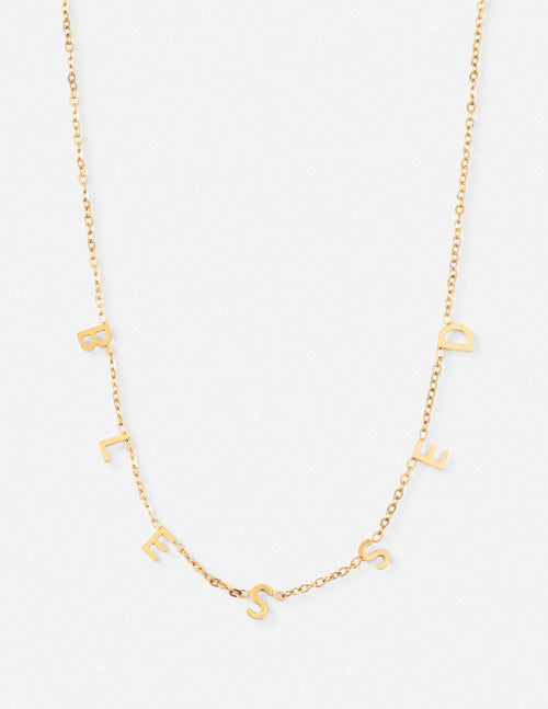 Gold-tone dainty necklace with letter charms on an open-link chain