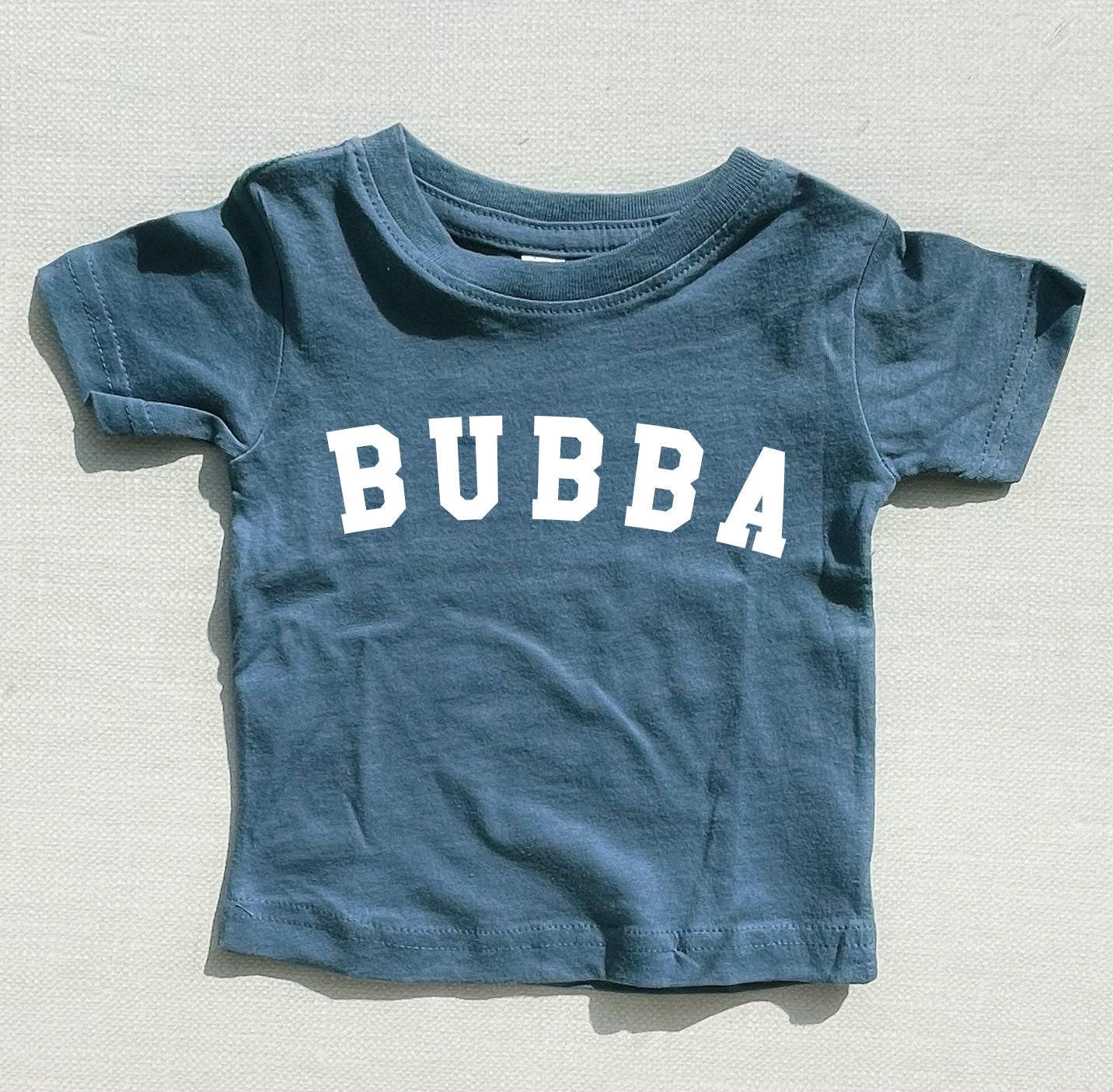 Teal baby boy T-shirt with white 'BUBBA' front print
