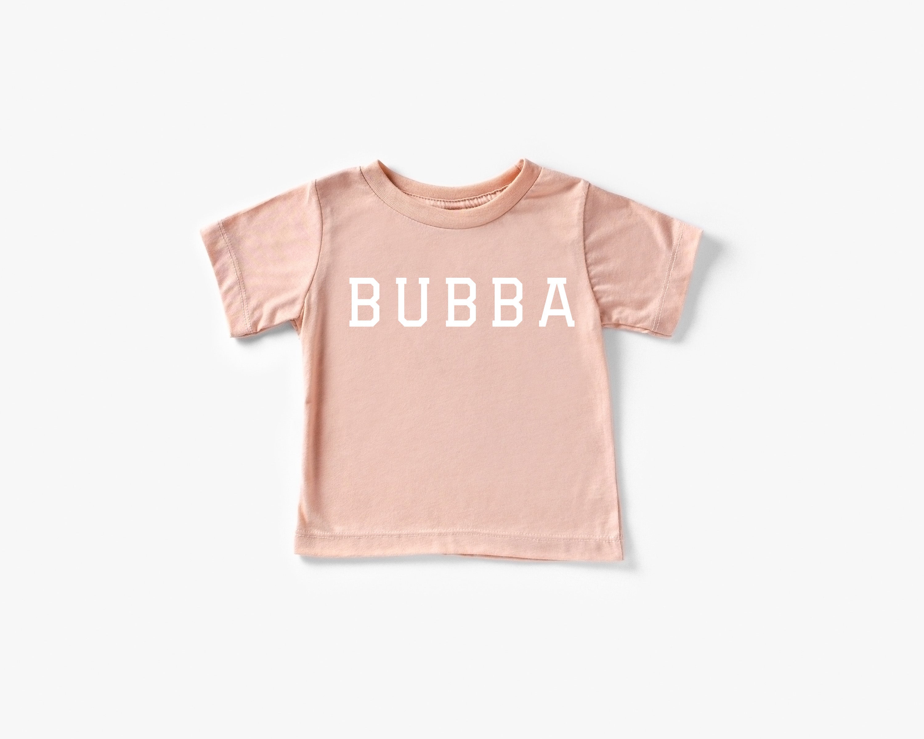 Pink baby and toddler t-shirt with crew neck, short sleeves, BUBBA graphic print