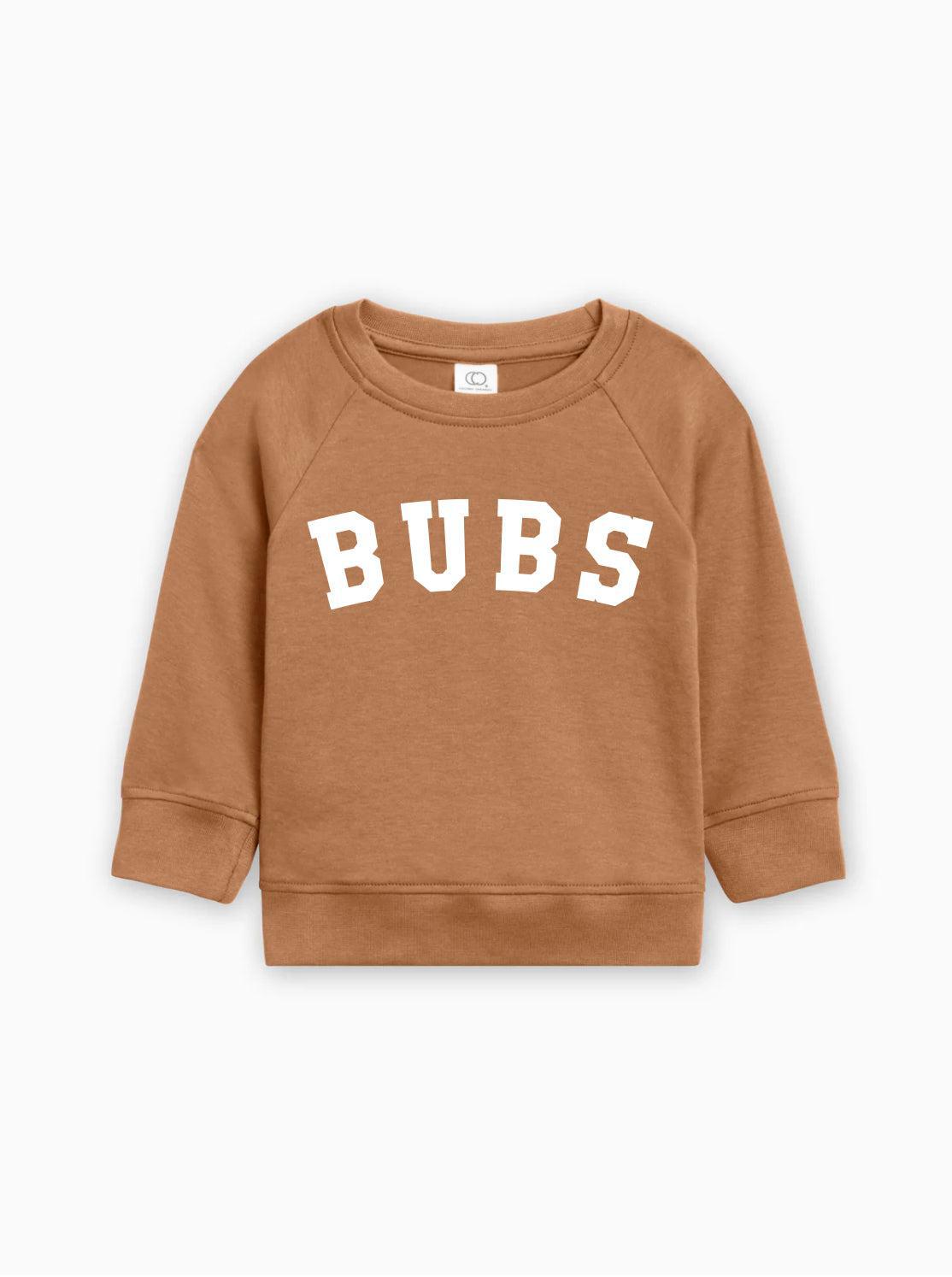Baby boy pullover sweatshirt with BUBS logo, ginger brown