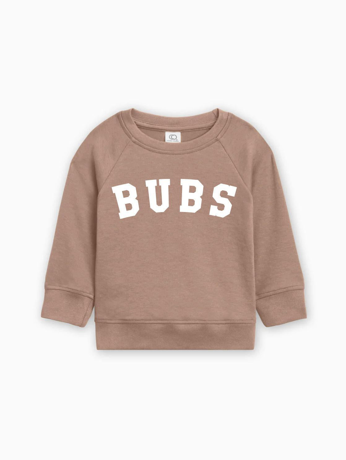 Baby boy pullover sweatshirt with BUBS logo, tan brown