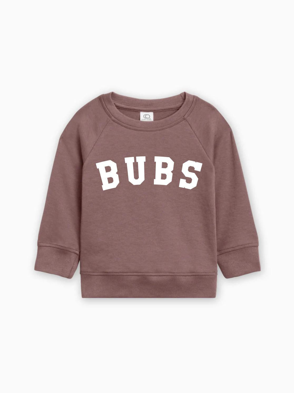 Baby boy pullover sweatshirt with BUBS logo, muted brown
