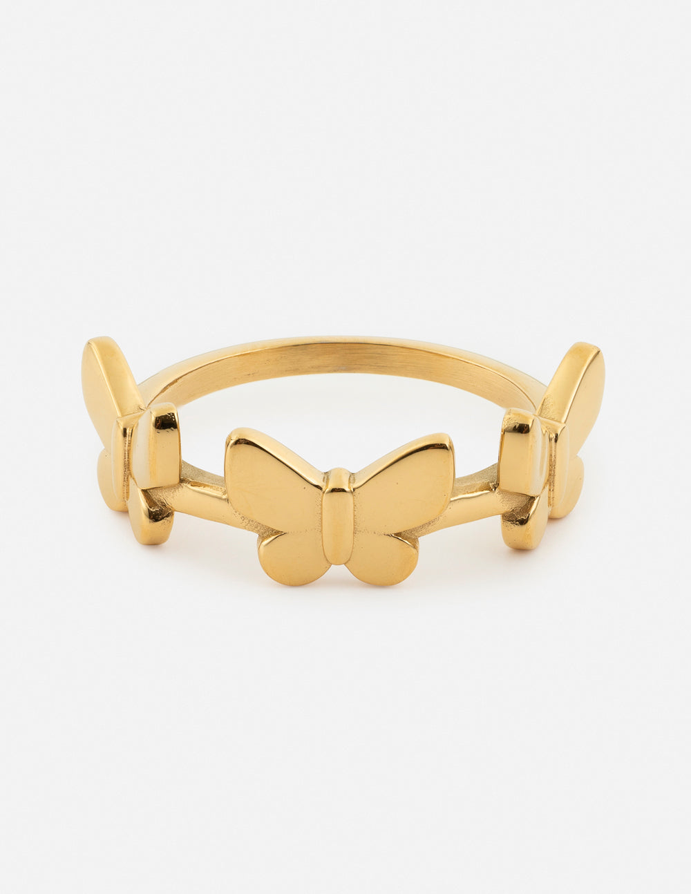 Gold butterfly motif ring with hinged-style open band