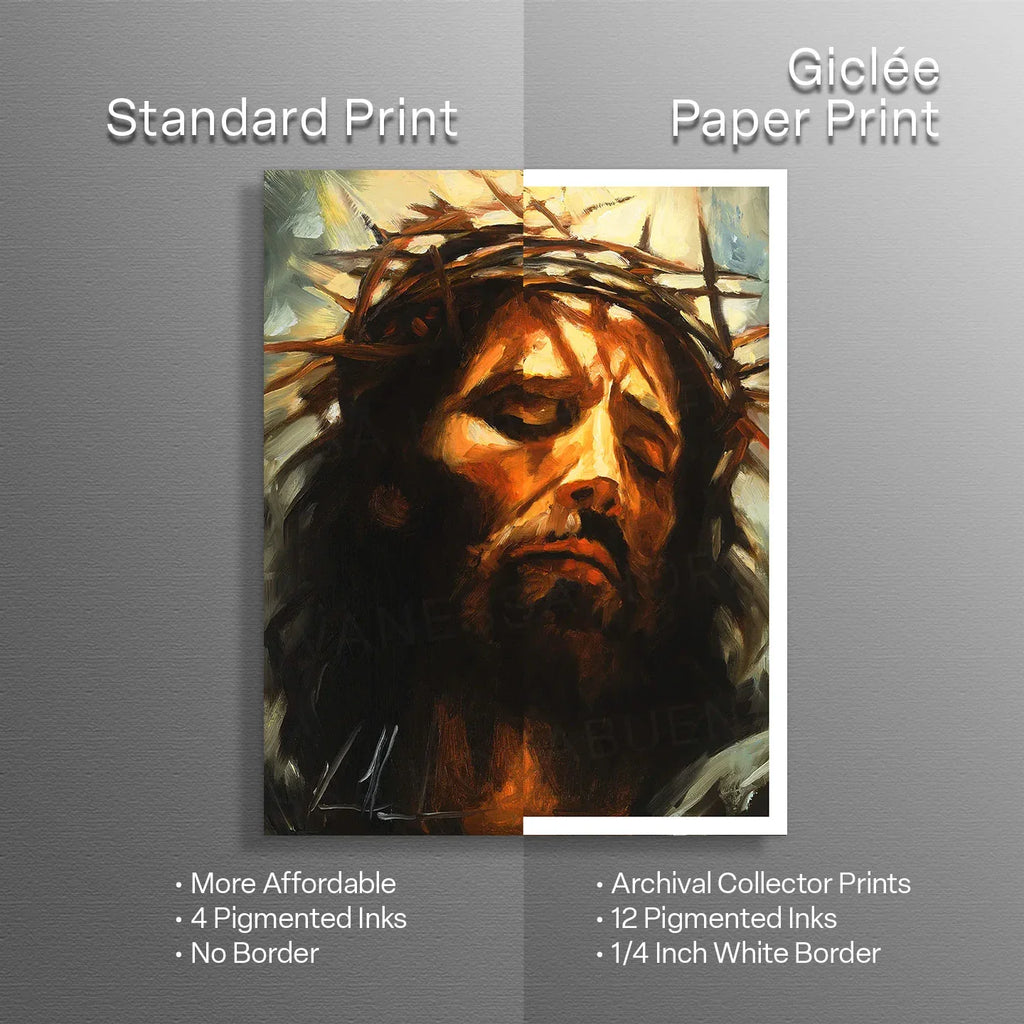 Bearded Jesus portrait art print with warm orange highlights and dark brown brushwork