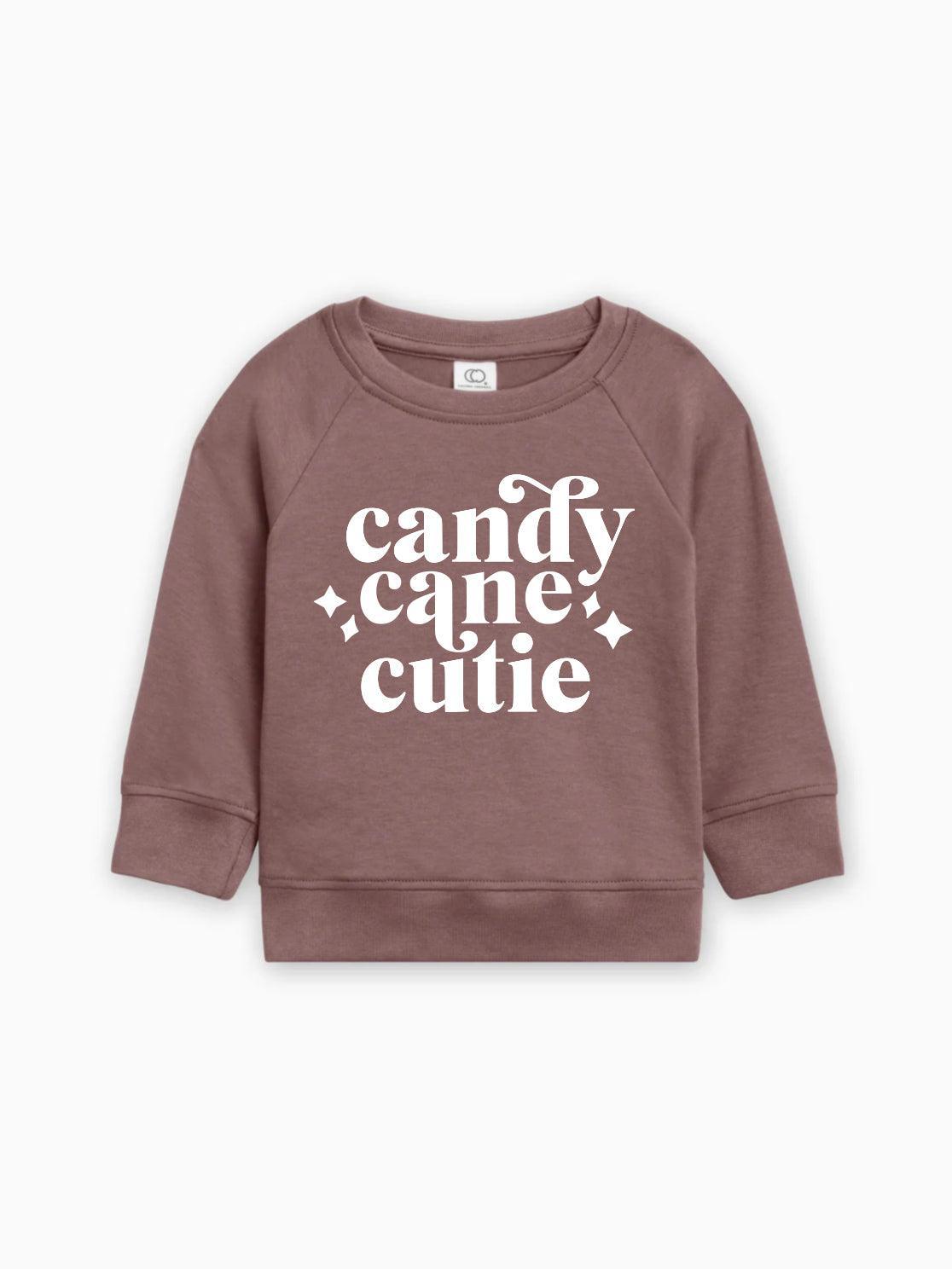 Ginger brown baby pullover sweatshirt, long sleeves, 'candy cane cutie' graphic