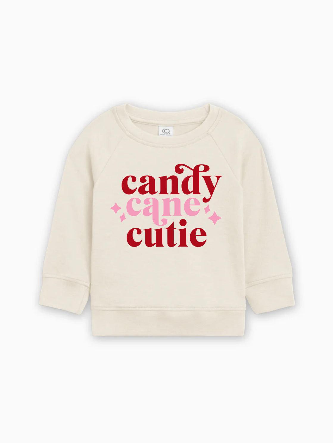 Natural baby pullover sweatshirt, long sleeves, 'candy cane cutie' graphic