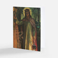 Religious art print card featuring a robed figure holding a lantern
