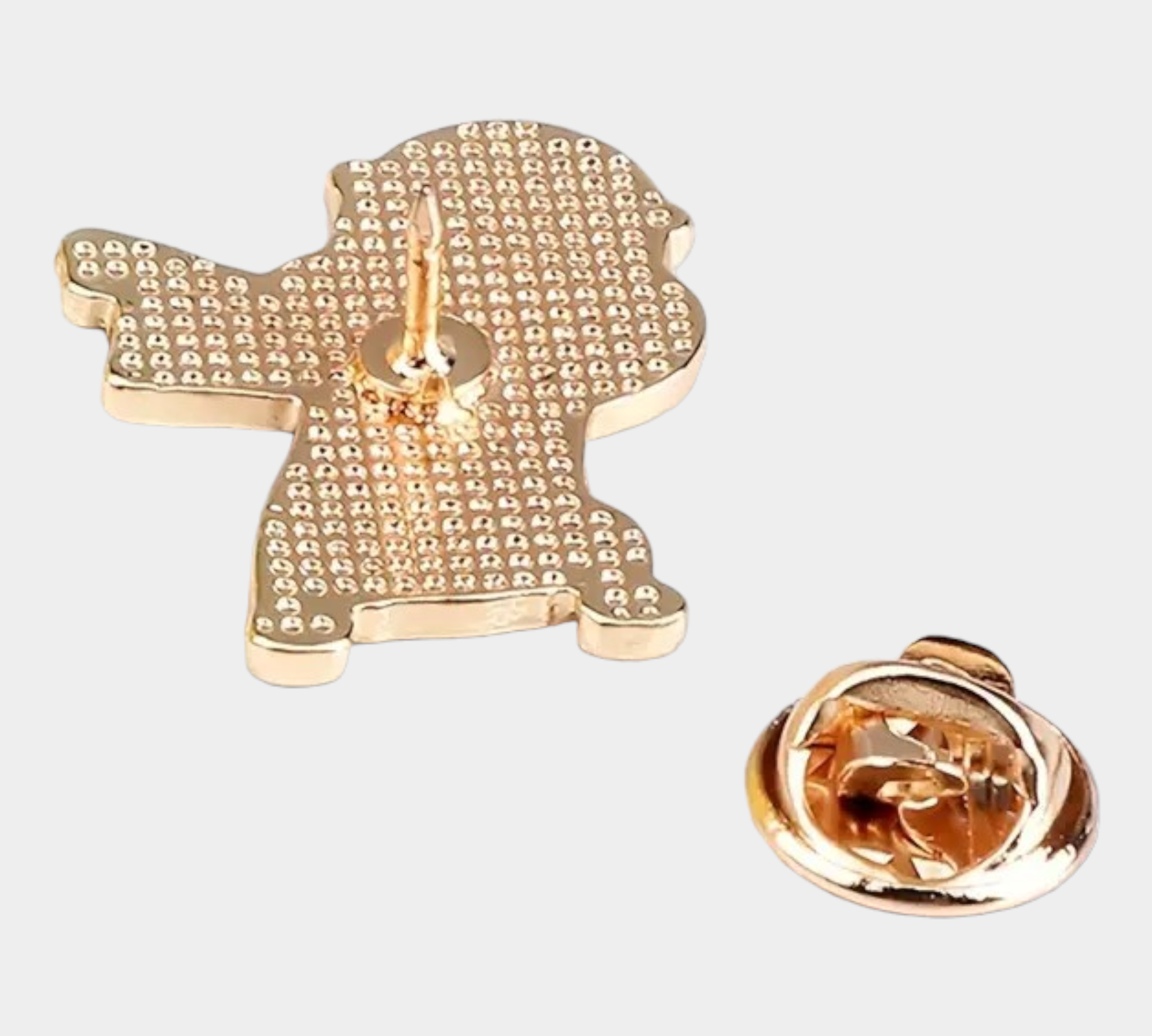 Gold-tone enamel pin back with post and clasp, patterned Jesus dabbing figure