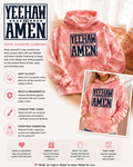 Pink camo hoodie with Yeehaw and Amen front logo and kangaroo pocket