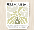 Jeremiah 29:11 inspirational sticker with floral heart design and quote text