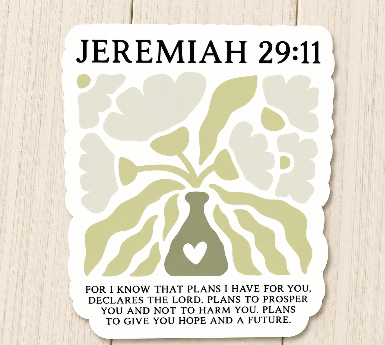 Jeremiah 29:11 inspirational sticker with floral heart design and quote text