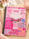 Pink floral composition notebook with Christian quotes and 'Just have faith'