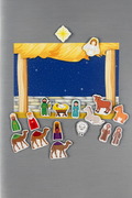 Nativity magnet set with standing characters and star above a manger scene