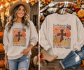 Light sand crewneck sweatshirt with Psalm 146:2 floral bird graphic and I will praise him
