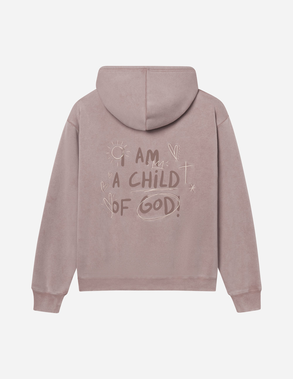 Lavender unisex hoodie, back view, hood and large back graphic text