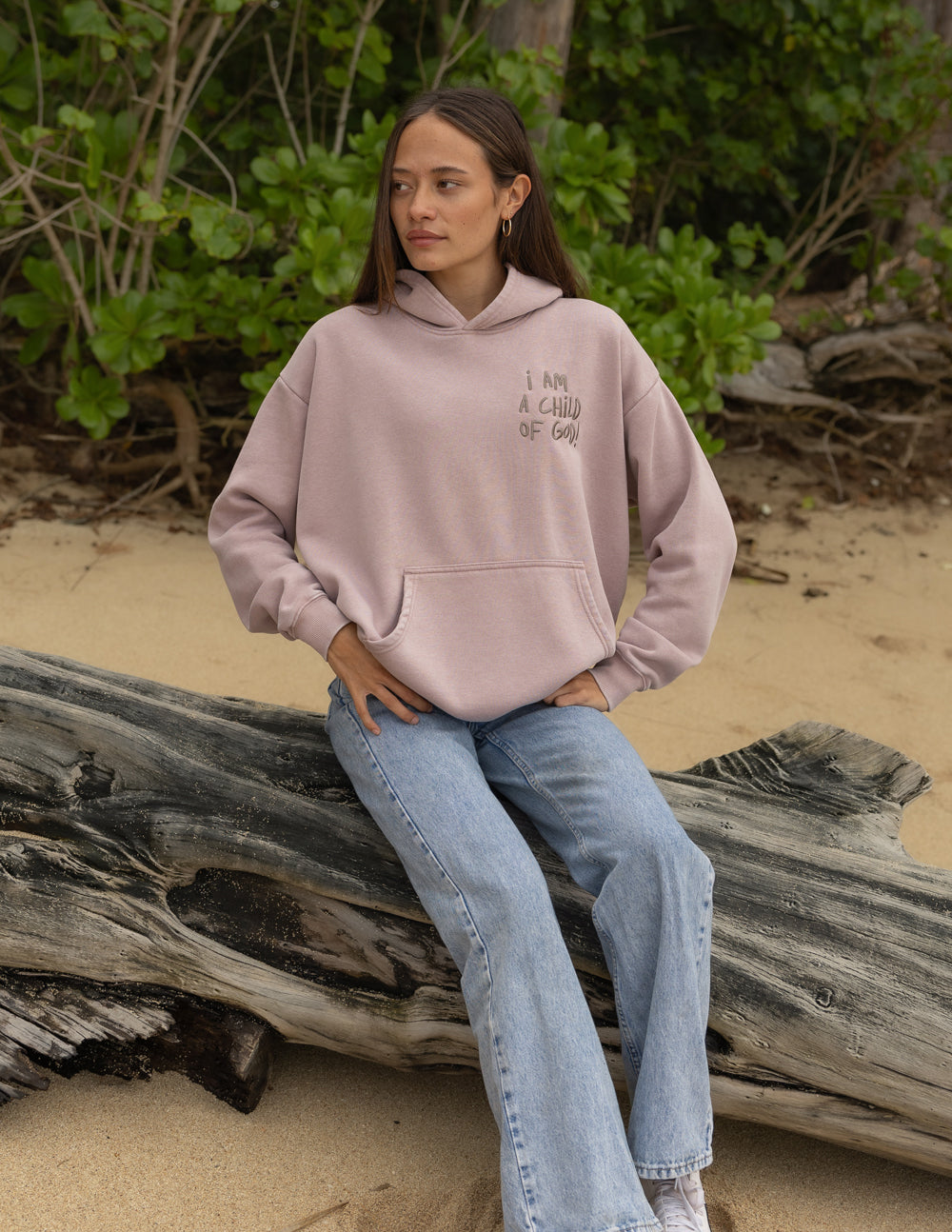 Lavender unisex hoodie with front kangaroo pocket and small chest print