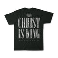 Youth black tee with large distressed "CHRIST IS KING" text and crown graphic
