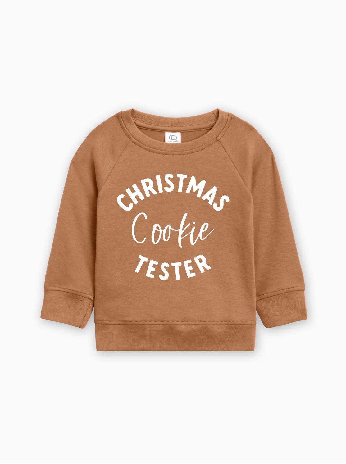 Tan Christmas Cookie Tester pullover for baby and toddler, crewneck sweatshirt