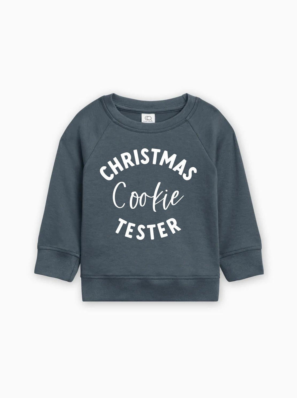 Dark blue Christmas Cookie Tester pullover for baby and toddler, crewneck sweatshirt
