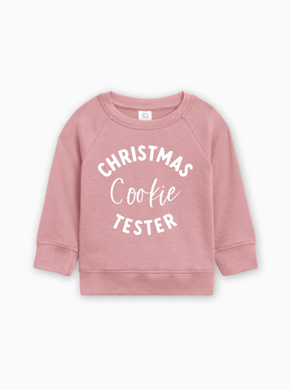 Pink Christmas Cookie Tester pullover for baby and toddler, crewneck sweatshirt