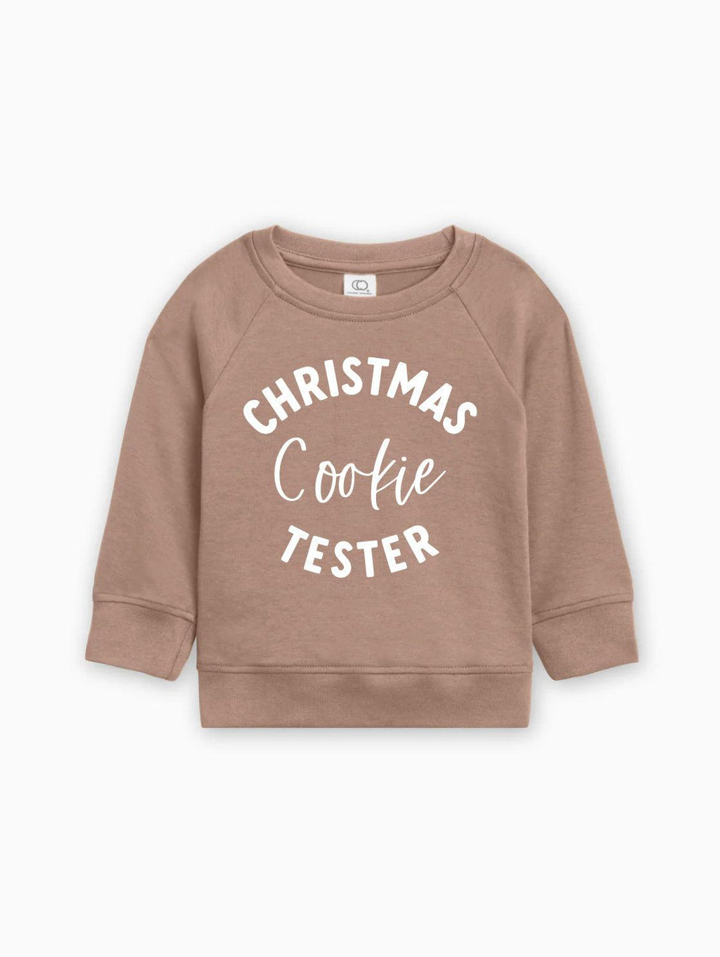 Light brown Christmas Cookie Tester pullover for baby and toddler, crewneck sweatshirt