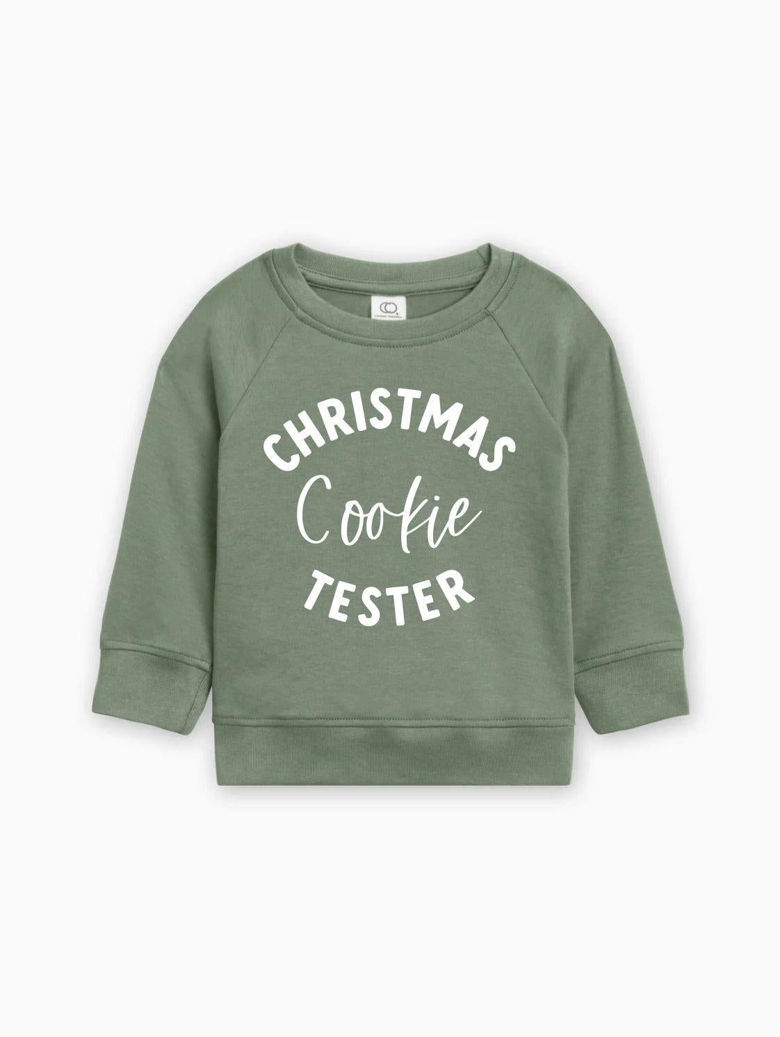 Green Christmas Cookie Tester pullover for baby and toddler, crewneck sweatshirt