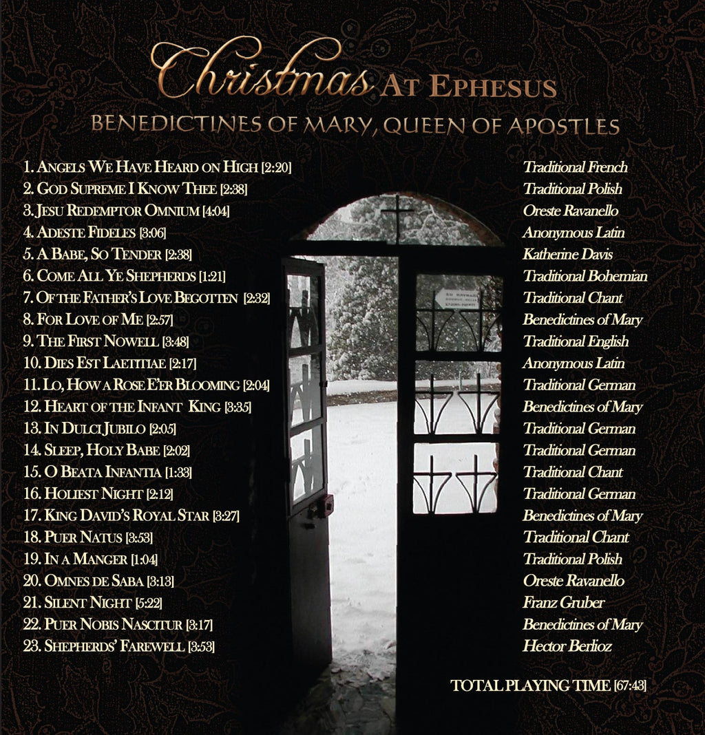 Christmas at Ephesus CD back with tracklist, languages, and window scene