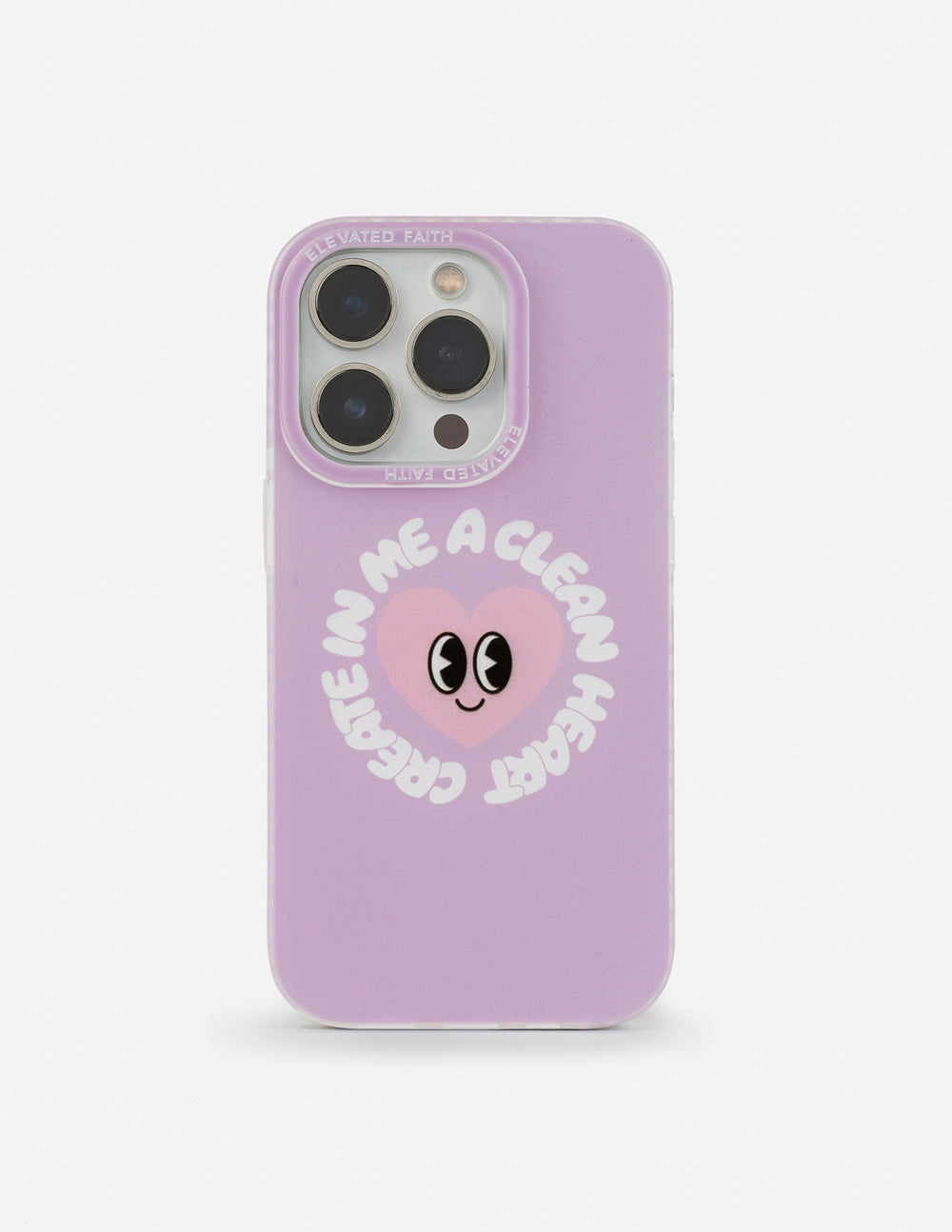 Lilac phone case with three camera cutouts and alien-face graphic