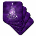 Stack of purple square coasters with white sparkling Christmas tree design