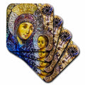 Heart coasters featuring Mary and Jesus faces in decorative religious pattern