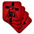Square red coaster set featuring black Jesus vector cross artwork
