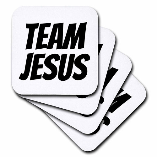Stacked square coasters featuring TEAM JESUS lettering with a black lightning bolt