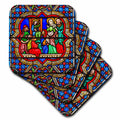 Set of decorative coasters featuring a stained-glass-style central haloed figure