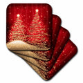 Square coaster set: red design with sparkling Christmas trees and golden speckle