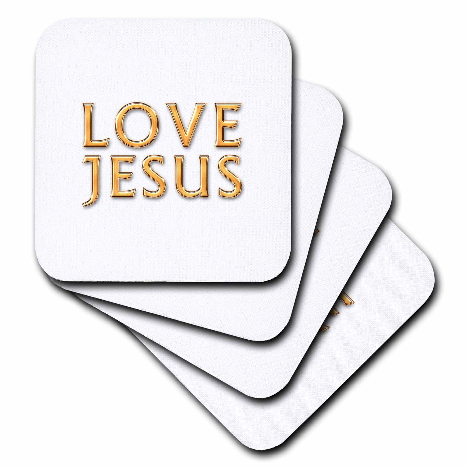 Square coaster design with gold LOVE JESUS lettering on a white base