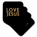 Black coaster card with gold “LOVE JESUS” text