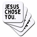 Square coaster with rounded corners, white with 'JESUS CHOSE YOU.' text in black and blue