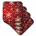Christmas snowflake coaster set, red background with white snowflakes and gold details