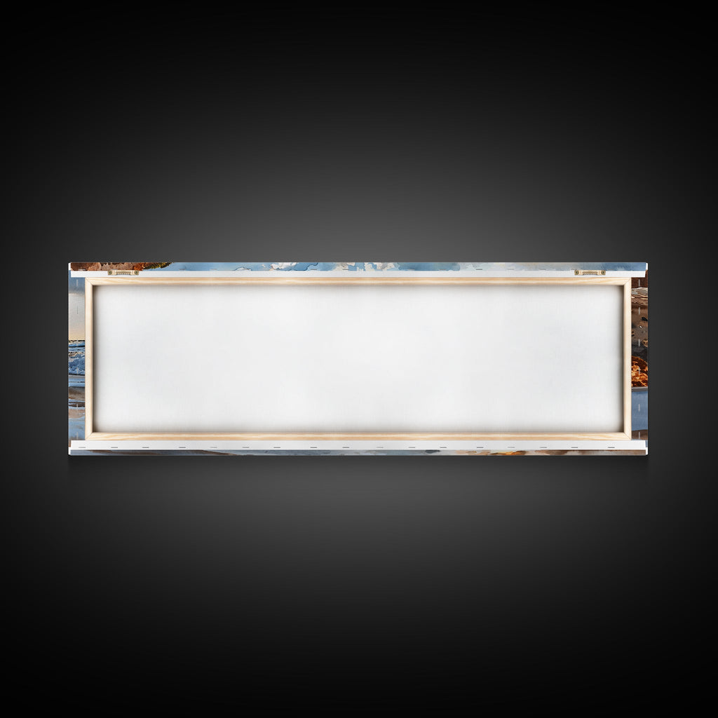 Coastal canvas wall art underside with stretcher bars and open back