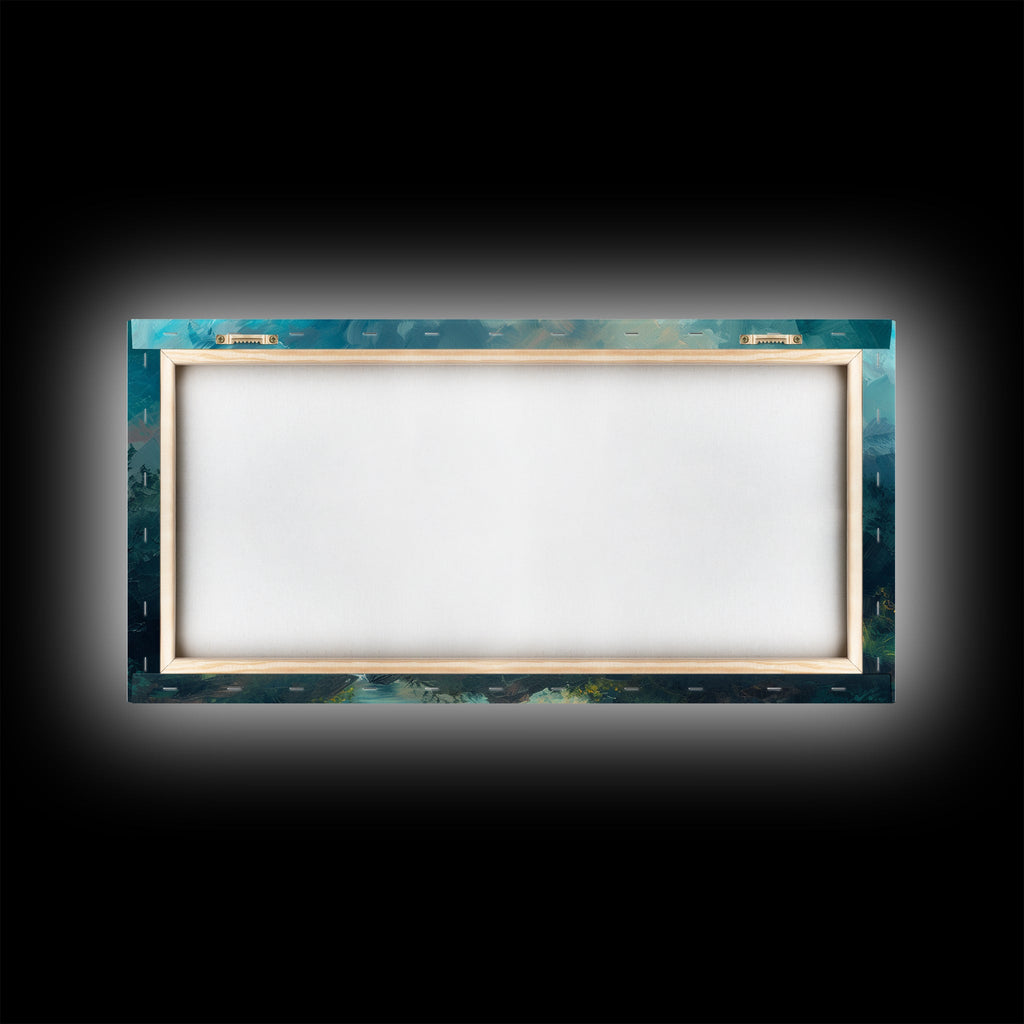 Back view of framed canvas with blank white center on a stretcher bar
